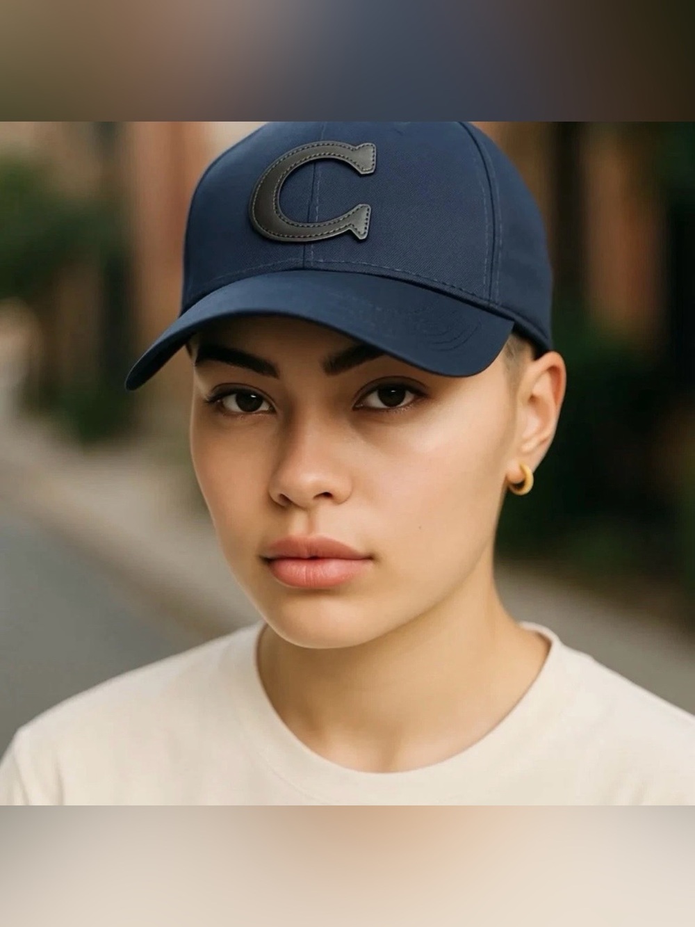 Coach Navy Baseball Cap with Embossed C Logo